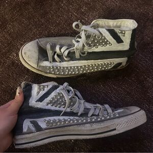 Studded High Top Sneakers in Black and White